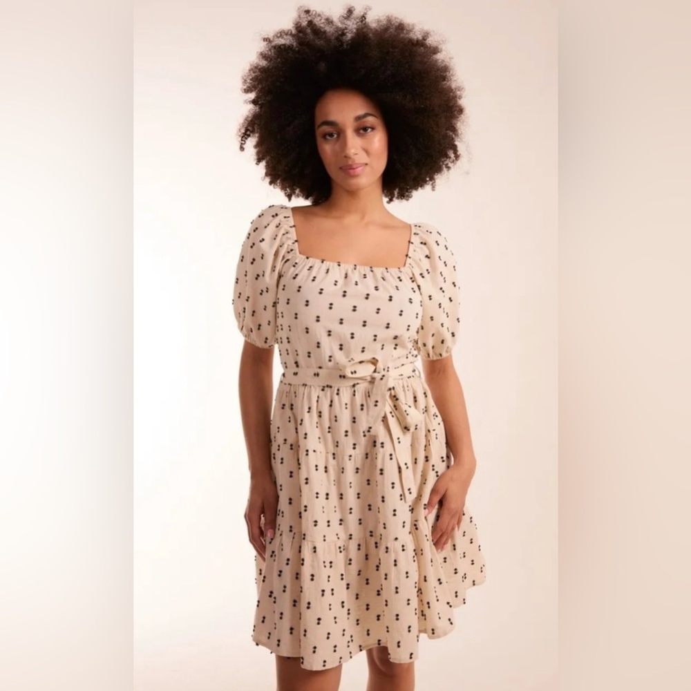 Sim & Sam by Anthropologie Milkmaid Dobby Spot Midi Dress | Cream | Size Large